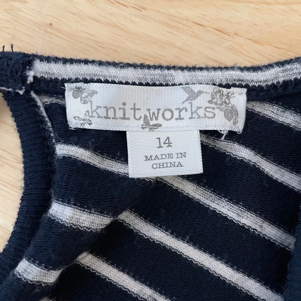 Knitworks Girls Size 14 Navy Blue‎ Striped Flutter Sleeve Jumpsuit 7918C20